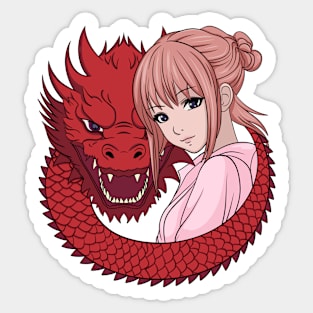 Anime Girl with Dragon Sticker